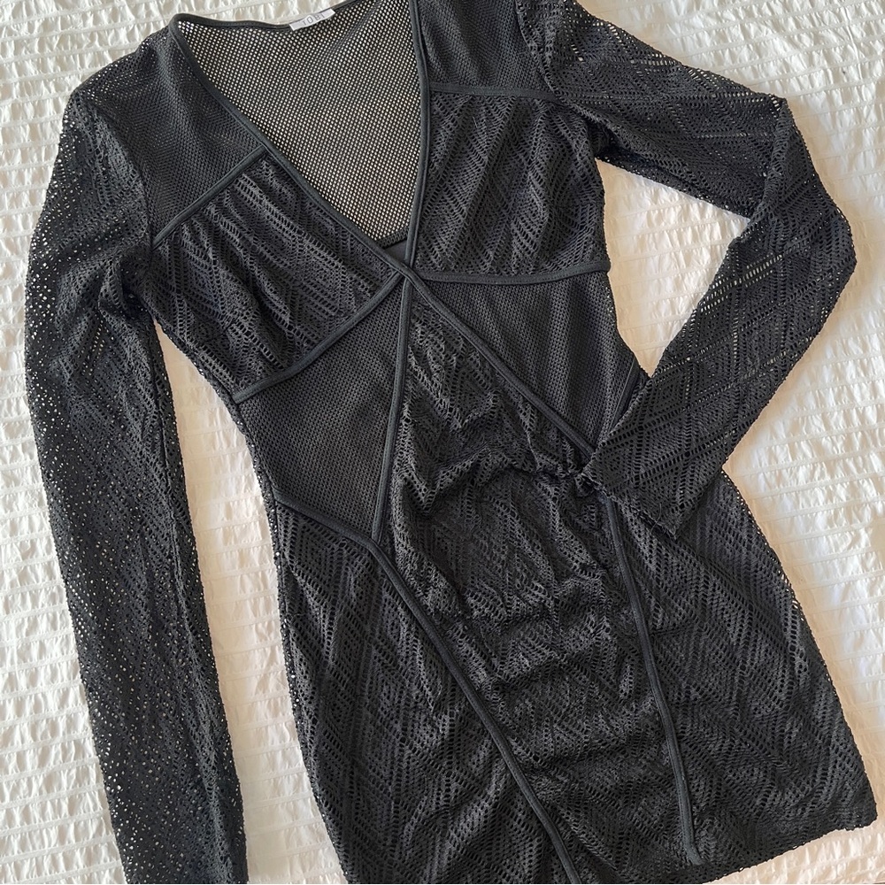 Long sleeve black mini dress with mesh details 🖤